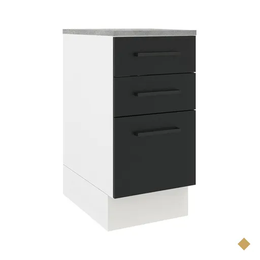 Balcão Madesa Agata 40 cm 3 Gavetas - Branco/Preto