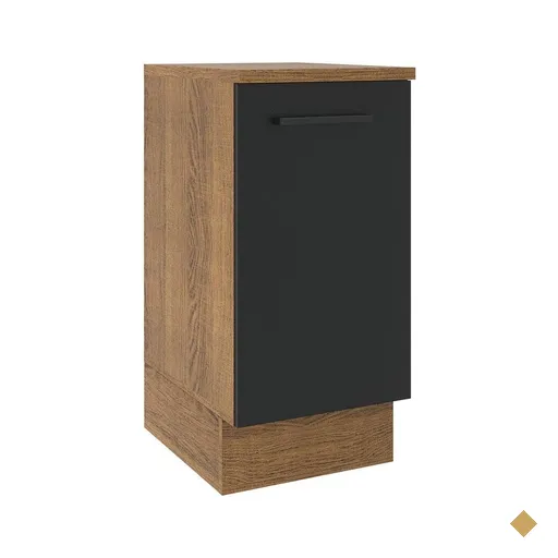 Balcão Armário de Cozinha 40 cm 1 Porta Rustic/Preto Agata Madesa