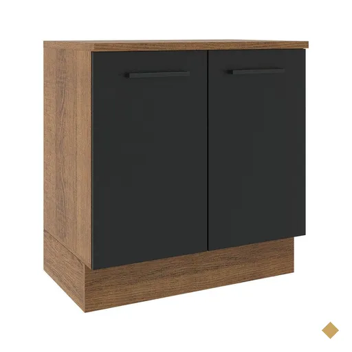 Balcão Armário de Cozinha 80 cm 2 Portas Rustic/Preto Agata Madesa