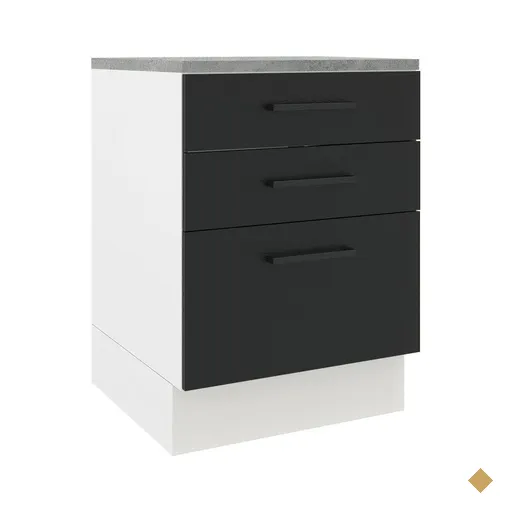 Balcão Armário de Cozinha 60 cm 3 Gavetas Branco/Preto Agata Madesa