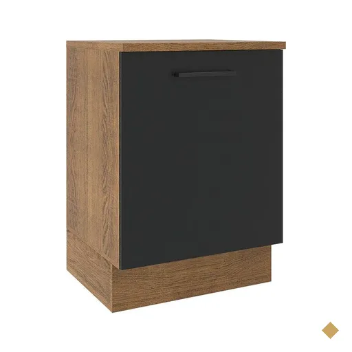 Balcão Armário de Cozinha 60 cm 1 Porta Rustic/Preto Agata Madesa