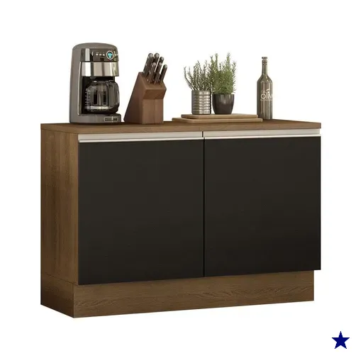 Balcão de Pia Armário de Cozinha 120 cm 2 Portas (Com Tampo) Rustic/Preto…
