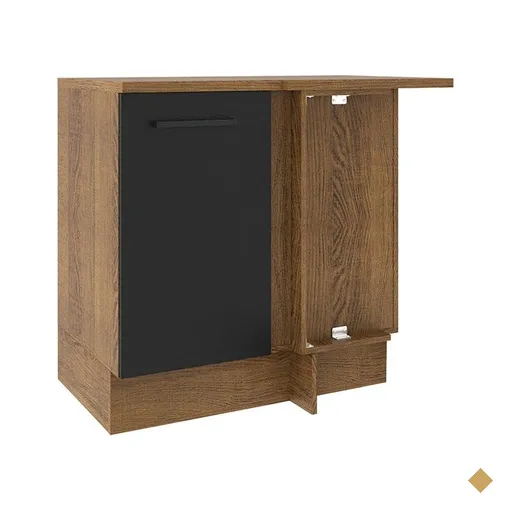 Balcão Armário de Cozinha de Canto 1 Porta Rustic/Preto Agata Madesa