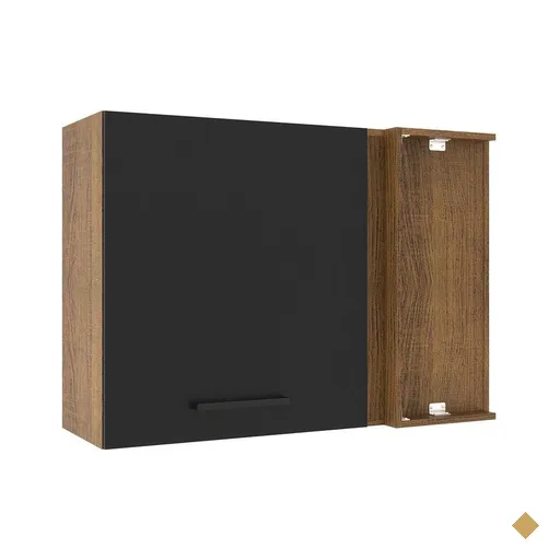 Armário de Cozinha Aéreo de Canto 1 Porta Rustic/Preto Agata Madesa