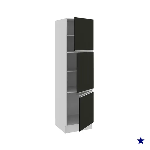 Paneleiro Armário de Cozinha 60 cm 3 Portas Branco/Preto Glamy Madesa