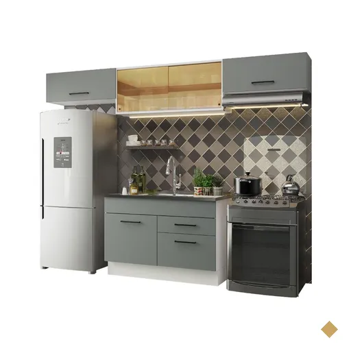 Cozinha Compacta Madesa Agata 280001 com Armário e Balcão - Branco/Cinza