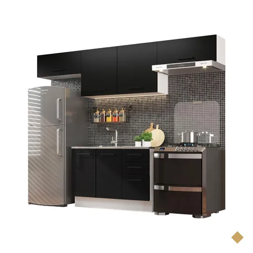 Cozinha Compacta Madesa Agata 280002 com Armário e Balcão - Branco/Preto