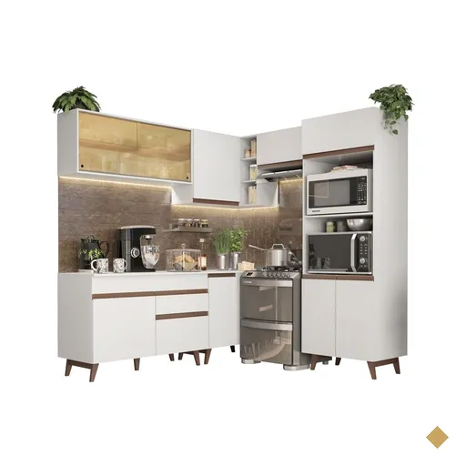 Cozinha Completa de Canto Madesa Reims 402002 com Armário e Balcão - Branco