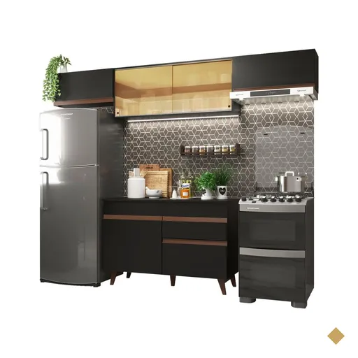 Cozinha Compacta Madesa Reims 260003 com Armário e Balcão - Preto