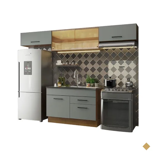 Cozinha Compacta Madesa Agata 280001 com Armário e Balcão - Rustic/Cinza