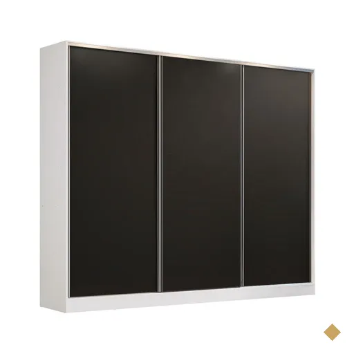 Guarda Roupa Casal 100% MDF Madesa Zurique 3 Portas de Correr - Branco/Preto