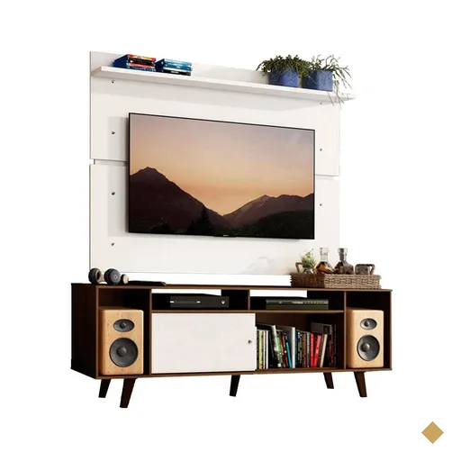 Rack Madesa Cancun com Pés e Painel para TV até 65 Polegadas - Rustic/Branco…