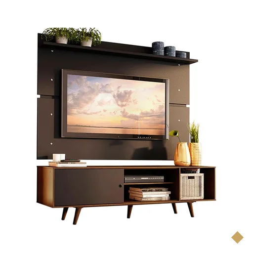 Rack Madesa Dubai e Painel para TV até 65 Polegadas com Pés - Rustic/Preto…