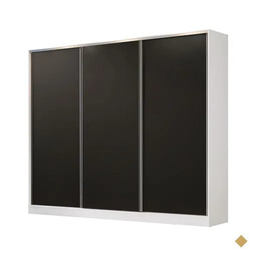 Guarda Roupa Casal 100% MDF Madesa Royale 3 Portas de Correr - Branco/Preto