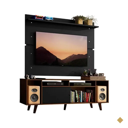 Rack Madesa Cancun com Pés e Painel para TV até 65 Polegadas - Rustic/Preto…