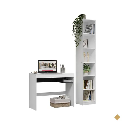 Escrivaninha Madesa Rubi + Estante Livreiro 6906 - Branco