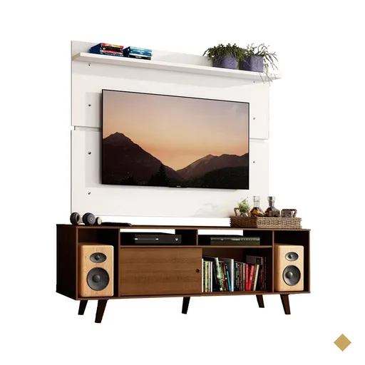 Rack Madesa Cancun com Pés e Painel para TV até 65 Polegadas - Rustic/Branco…