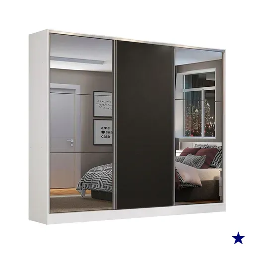 Guarda Roupa Casal 100% MDF Madesa Zurique 3 Portas de Correr com Espelhos -…