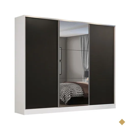 Guarda Roupa Casal 100% MDF Madesa Zurique 3 Portas de Correr com Espelho -…