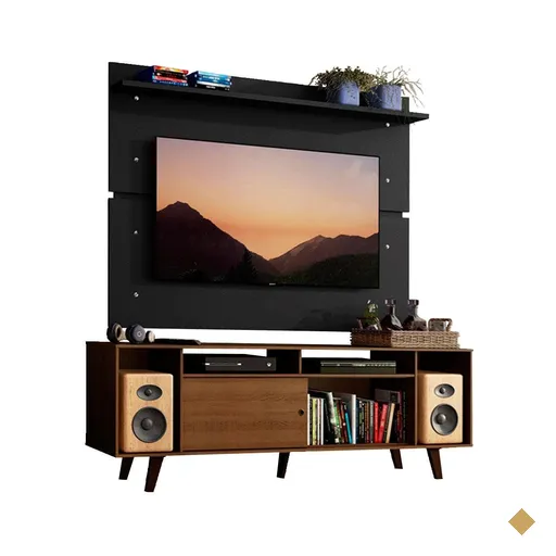 Rack Madesa Cancun com Pés e Painel para TV até 65 Polegadas - Rustic/Preto…