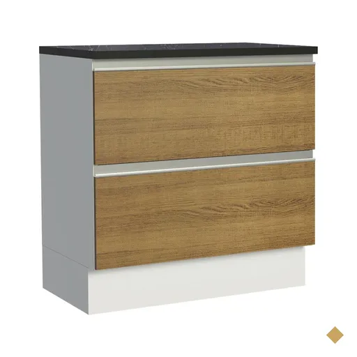 Balcão Armário de Cozinha 100% MDF 80 cm 2 Gavetas Branco/Rustic Acordes…
