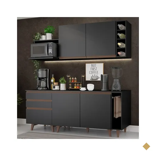 Cozinha Completa Madesa Reims 200001 com Armário e Balcão - Preto