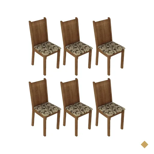 Kit 6 Cadeiras 4290 Madesa - Rustic/Bege Marrom