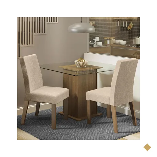 Conjunto Sala de Jantar Madesa Luli Mesa Tampo de Vidro com 2 Cadeiras -…
