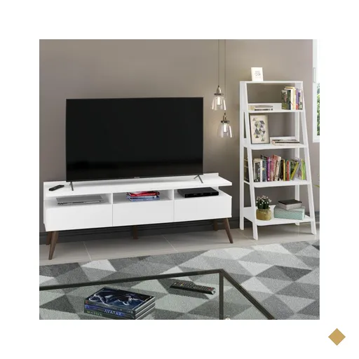 Rack para TV até 65 Polegadas Madesa Londres e Estante Escada - Branco