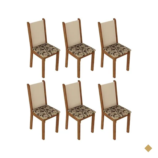 Kit 6 Cadeiras 4291 Madesa - Rustic/Crema/Bege Marrom