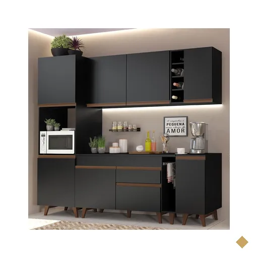 Cozinha Completa Madesa Reims 235002 com Armário e Balcão - Preto