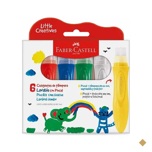 Pincéis com Guache Jumbo, Little Creatives, 6 Cores, 24ml, Faber-Castell - CX…