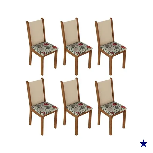 Kit 6 Cadeiras 4291 Madesa - Rustic/Crema/Hibiscos