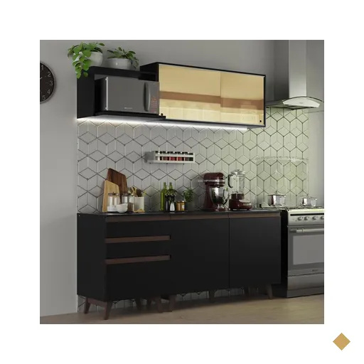 Cozinha Completa Madesa Reims 180001 com Armário e Balcão - Preto