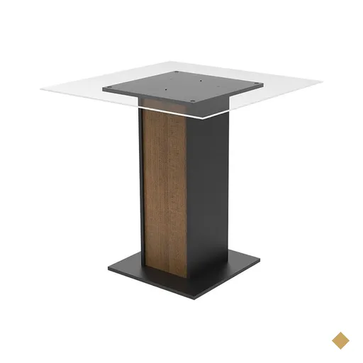 Mesa Madesa Quadrada com Tampo de Vidro 5332A - Preto/Rustic
