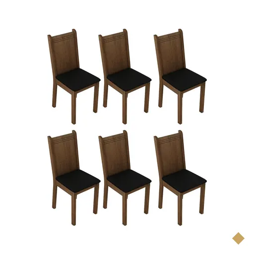 Kit 6 Cadeiras 4290 Madesa - Rustic/Sintético Preto