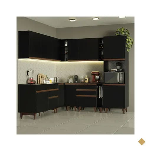 Cozinha Completa de Canto Madesa Reims 437001 com Armário e Balcão - Preto