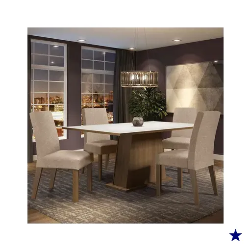 Conjunto Sala de Jantar Madesa Flavia Mesa Tampo de Madeira com 4 Cadeiras -…