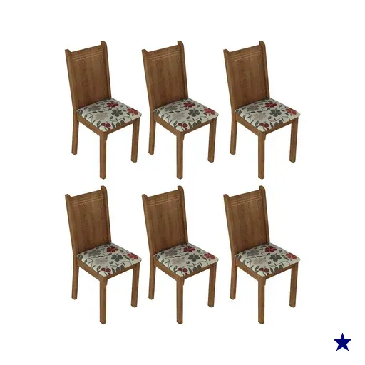 Kit 6 Cadeiras 4290 Madesa - Rustic/Hibiscos
