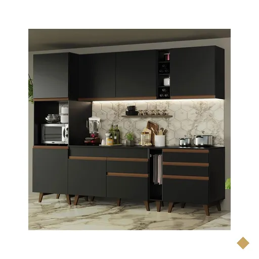 Cozinha Completa Madesa Reims 260005 com Armário e Balcão - Preto