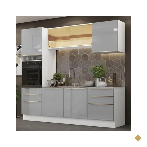 Cozinha Completa Madesa Lux 240002 com Armário e Balcão - Branco/Cinza