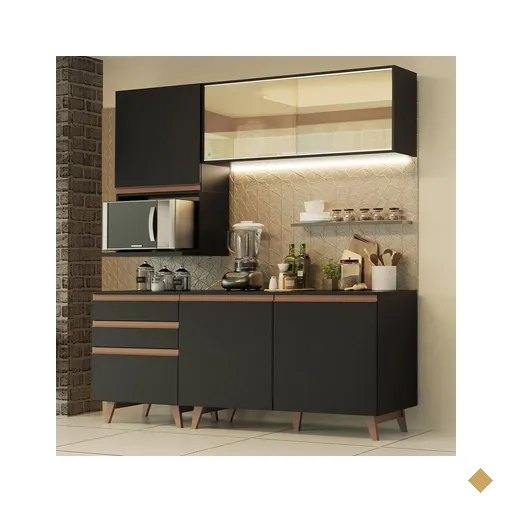 Cozinha Completa Madesa Reims 180002 com Armário e Balcão - Preto