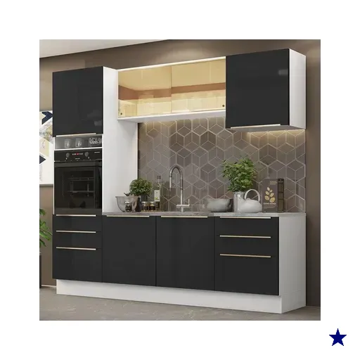 Cozinha Completa Madesa Lux 240002 com Armário e Balcão - Branco/Preto
