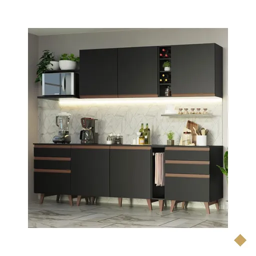 Cozinha Completa Madesa Reims 260006 com Armário e Balcão - Preto