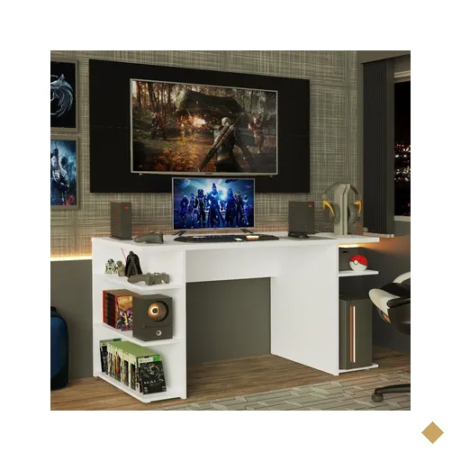 Mesa para Computador Gamer e Painel para TV até 50 Madesa - Branco/Preto