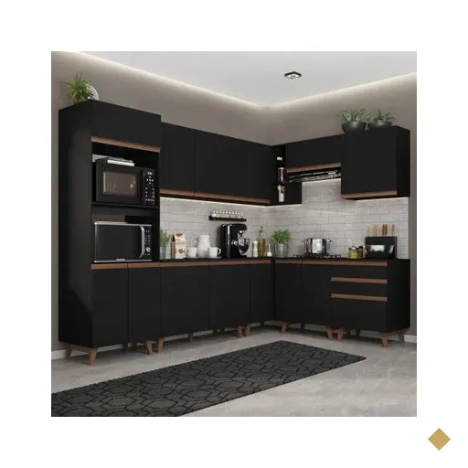 Armário de Cozinha Completa de Canto Madesa Reims 462001 com Balcão - Preto