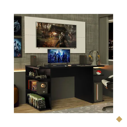 Mesa para Computador Gamer e Painel para TV até 50 Madesa - Preto/Branco