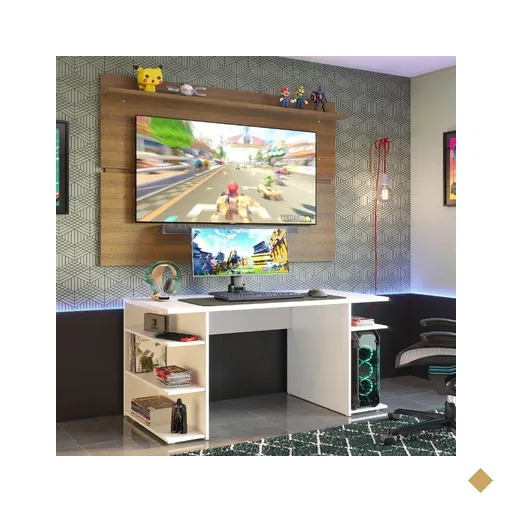 Mesa para Computador Gamer e Painel TV Madesa - Branco/Rustic