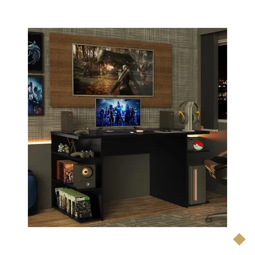 Mesa para Computador Gamer e Painel para TV até 50 Madesa - Preto/Rustic