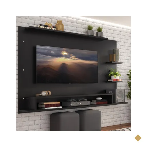 Painel para TV até 60 Polegadas Madesa Alfa com Prateleiras e Nichos - Preto